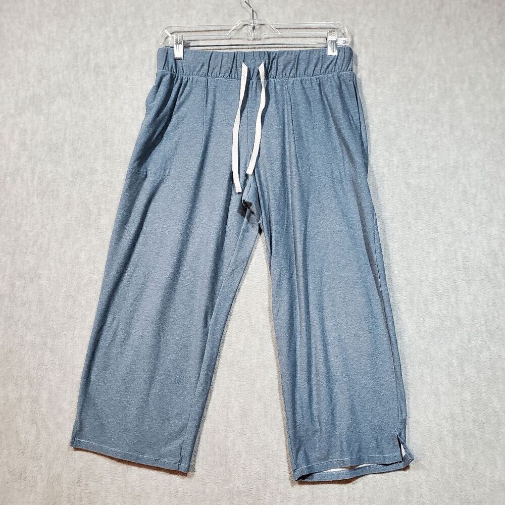 Jockey Pants Women Small Blue Polyester High Waist Drawstring Ankle Slit Pull On